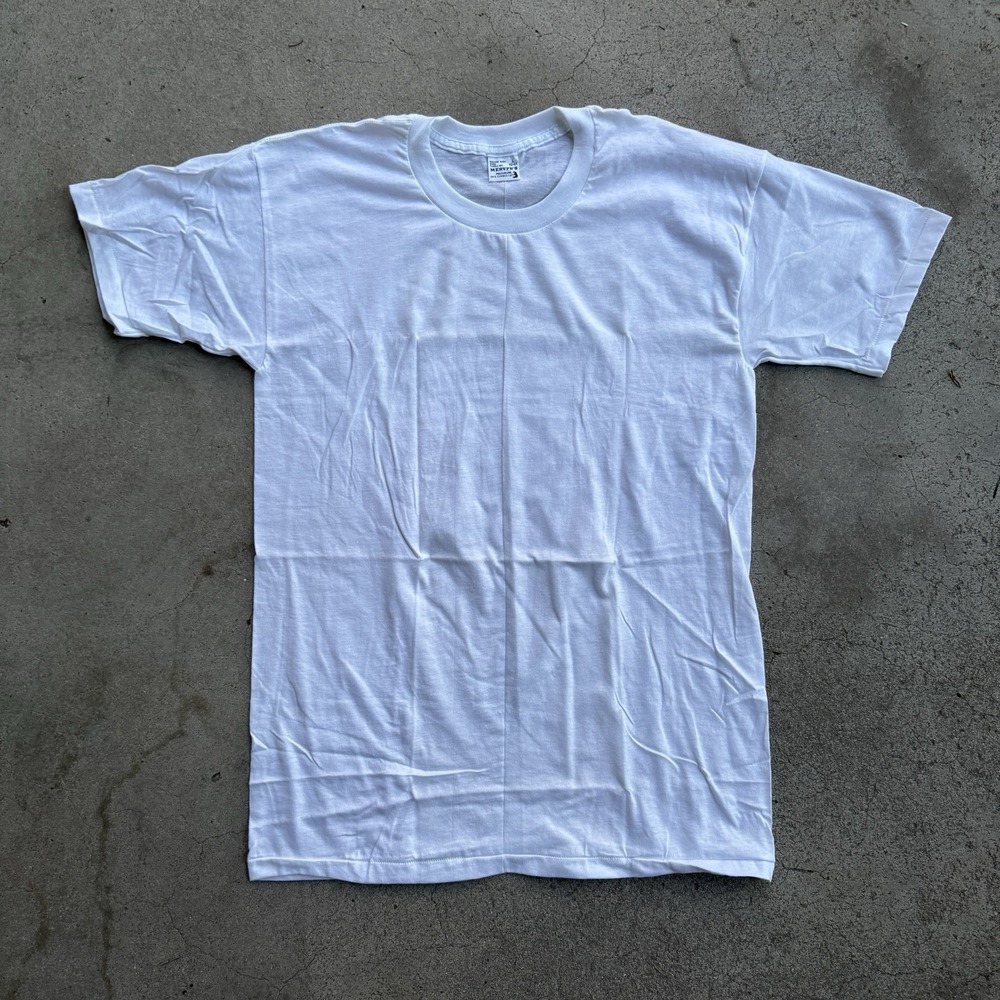 Vintage 70s 80s Mervyn's White Tee Shirt USA 100% Cotton Large Single Stitch